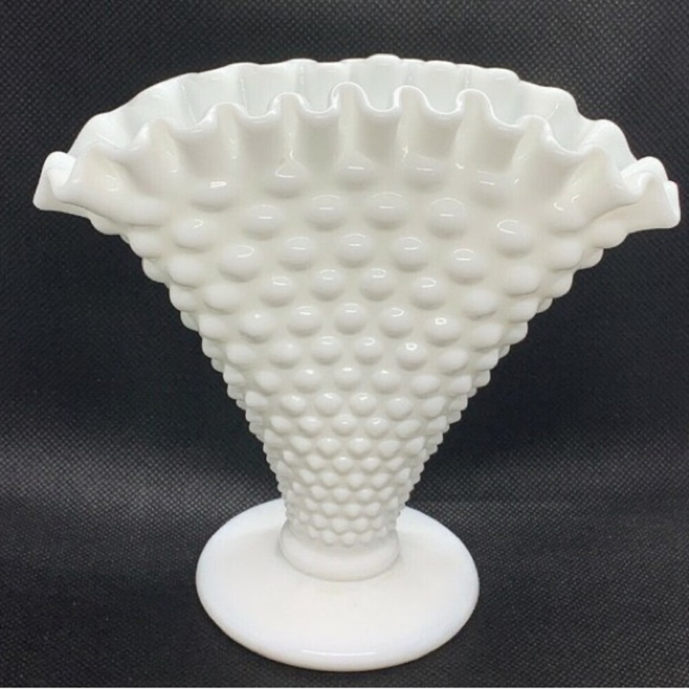 Fenton White Hobnail Milk Glass Fan Shaped Vase